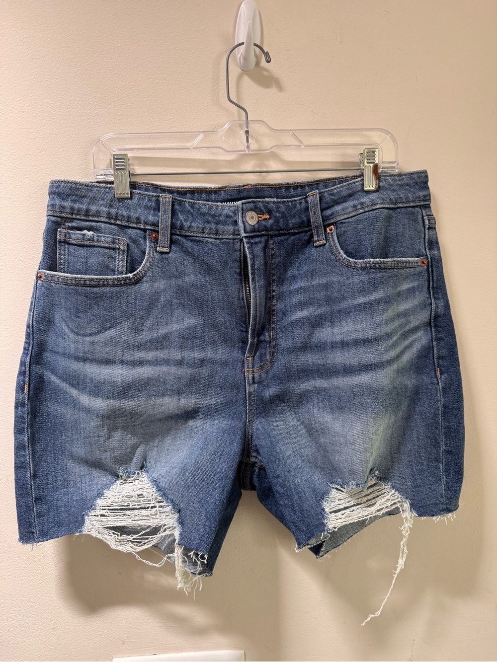 Old Navy OG Straight High-Rise Distressed Ripped Denim Shorts - Blue Wash